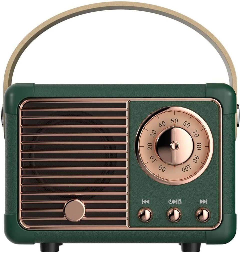 Baolira retro Bluetooth speaker green front view for portable music on the go.