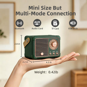 Baolira retro Bluetooth speaker green side view suitable for desk or shelf.
