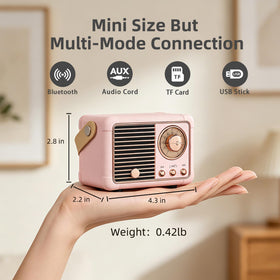 Baolira retro pink speaker in hand – pocket-sized portability