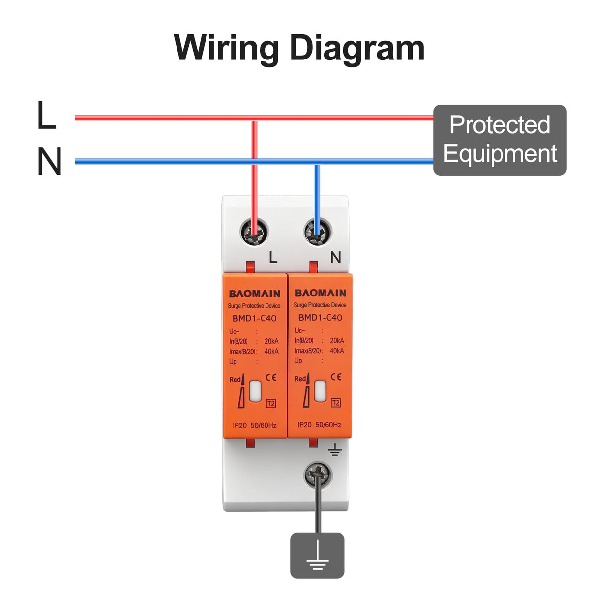 Baomain BMD1-C40 2P live and neutral protection for single-phase systems