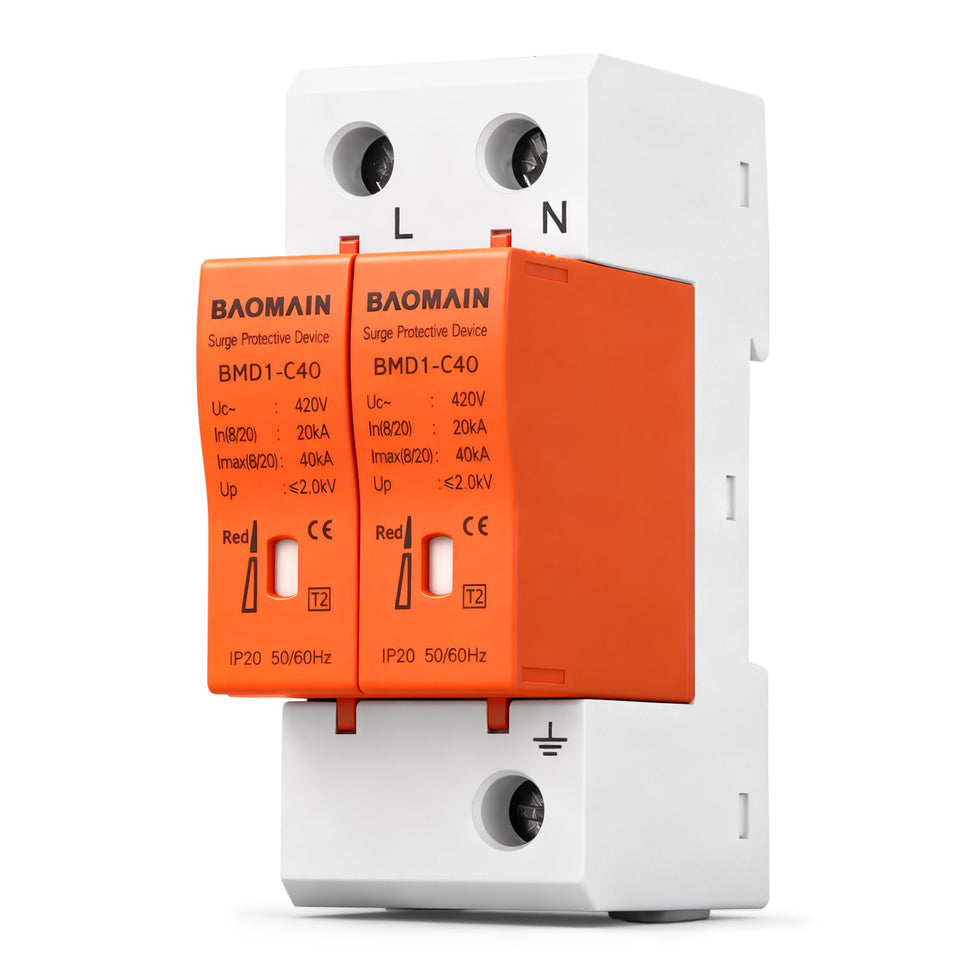 Baomain BMD1-C40 front view showing compact DIN rail module for panel protection