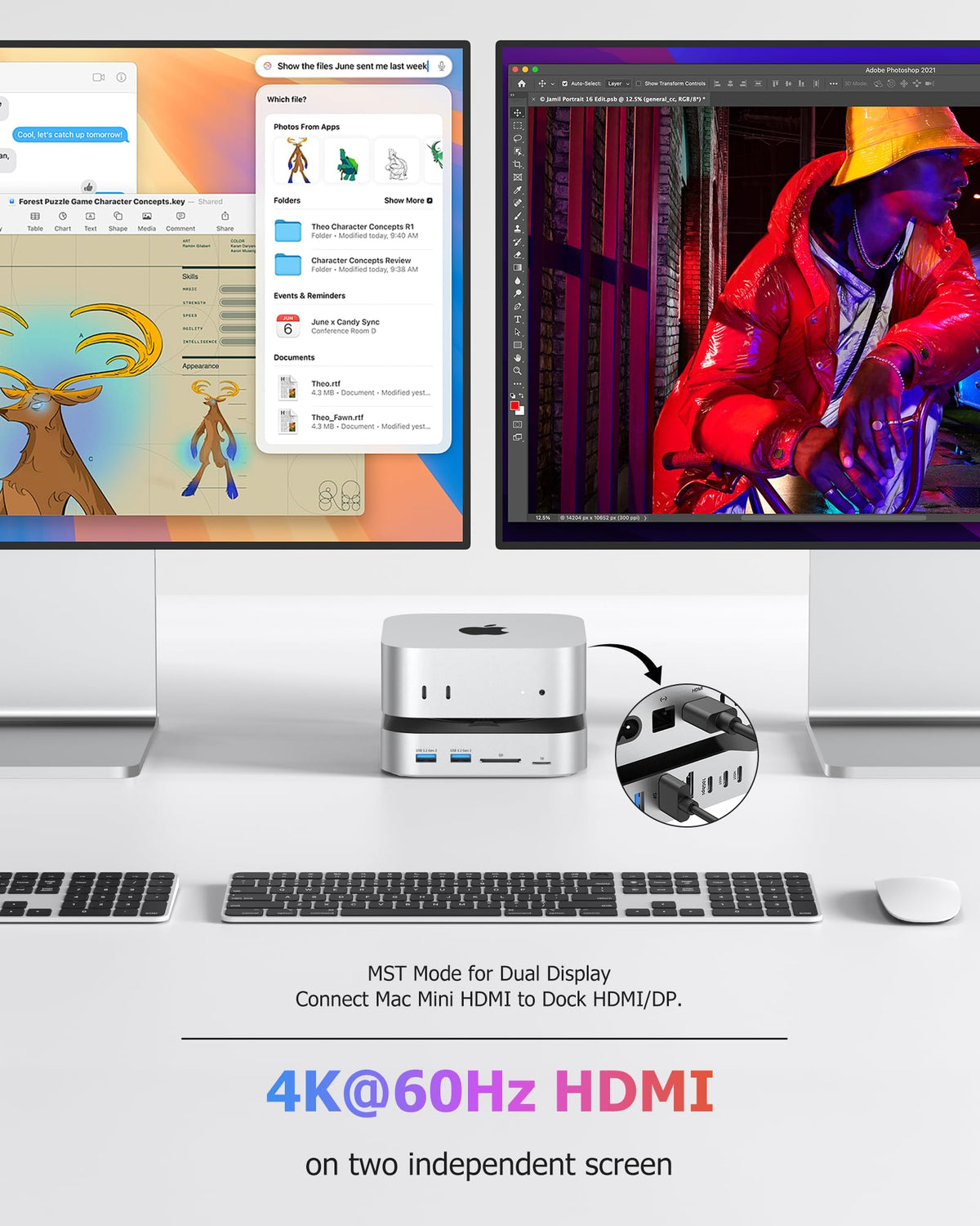 BAOZEE Mac Mini M4 Dock supports dual 4K output for extended displays