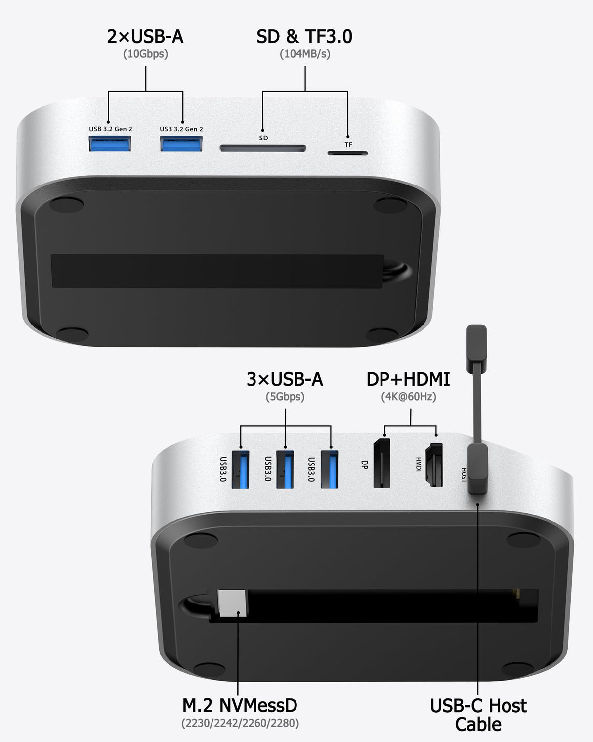 BAOZEE Mac mini M4 Dock ports hub enabling fast data transfers.