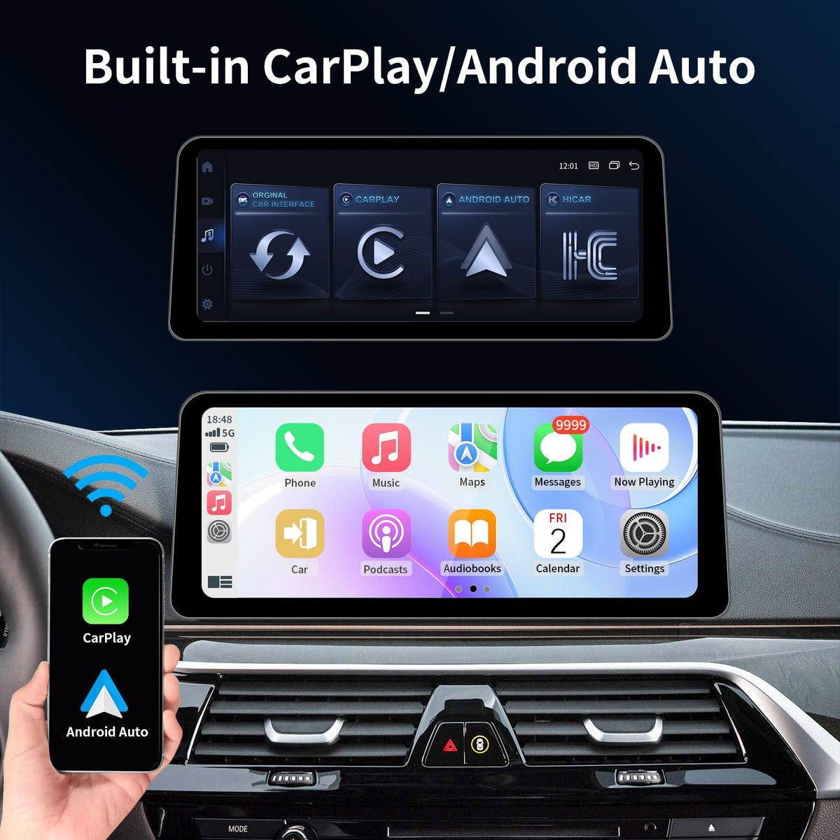 BARGGN CarPlay and Android Auto wireless connection improves navigation and hands-free calls.