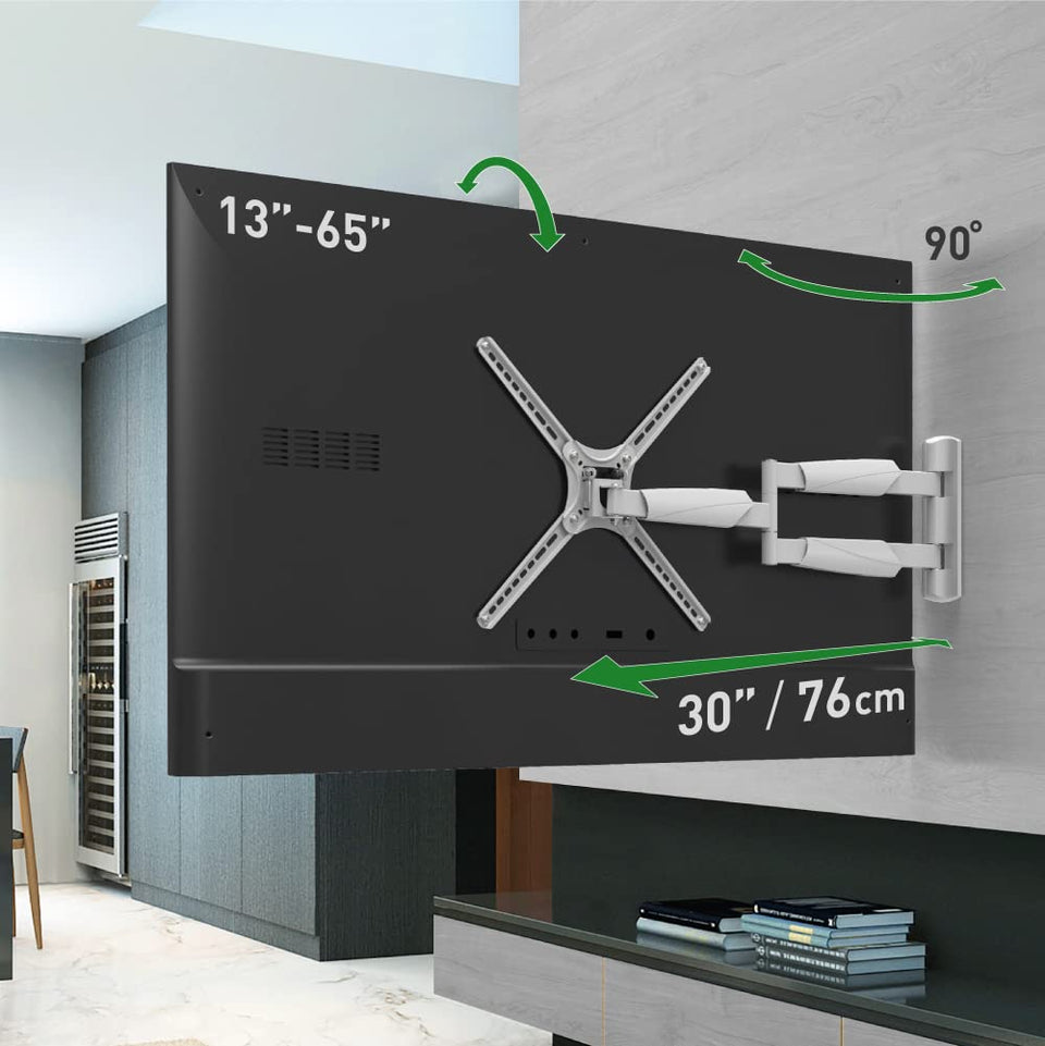 Barkan BM343XLW front view showing white full-motion mount and clean finish for flexible positioning