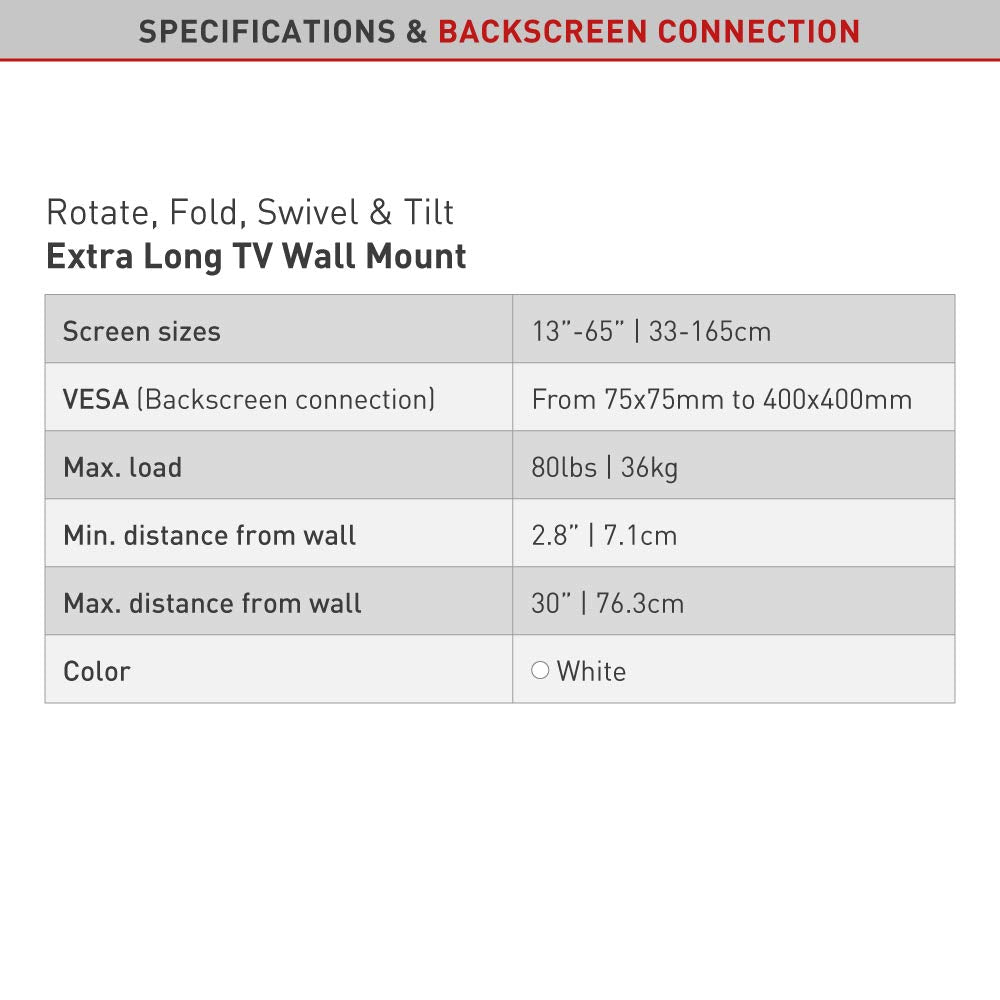 Barkan TV attached side profile showing 2.8-inch low-profile standoff for neat installation