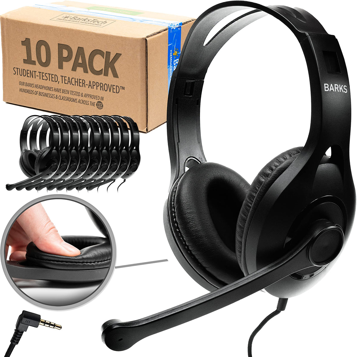 Barks classroom headphones front view for shared student use and durability.