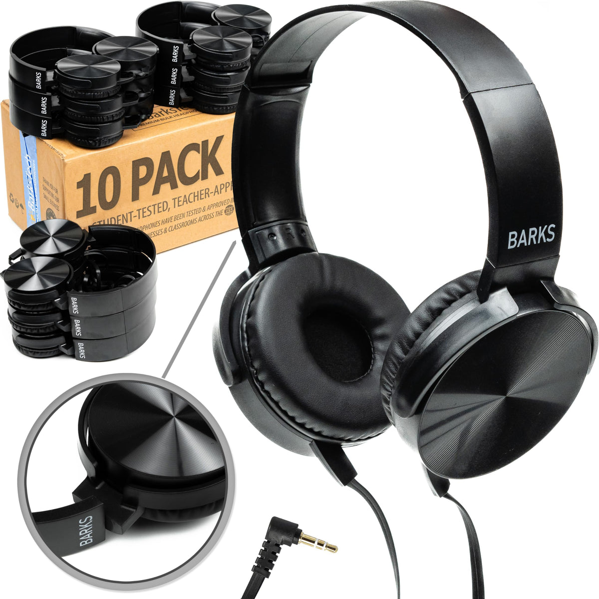 Barks Classroom Headphones 10-pack packaged for quick school-wide deployment.