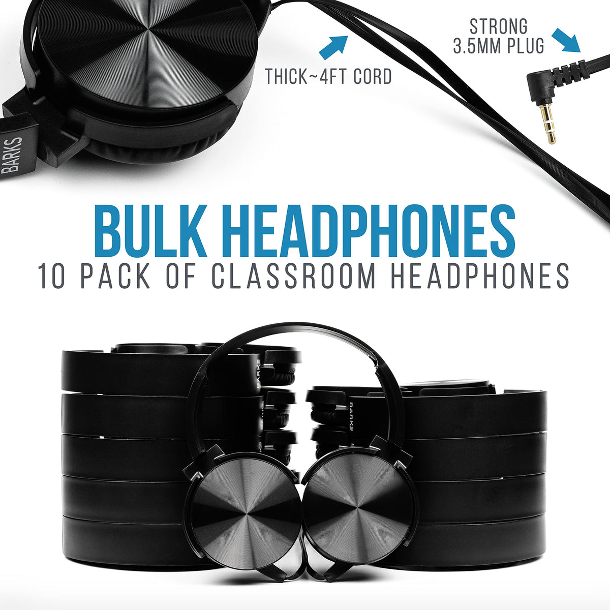 Barks Classroom Headphones on a desk with a student, supporting focused learning.