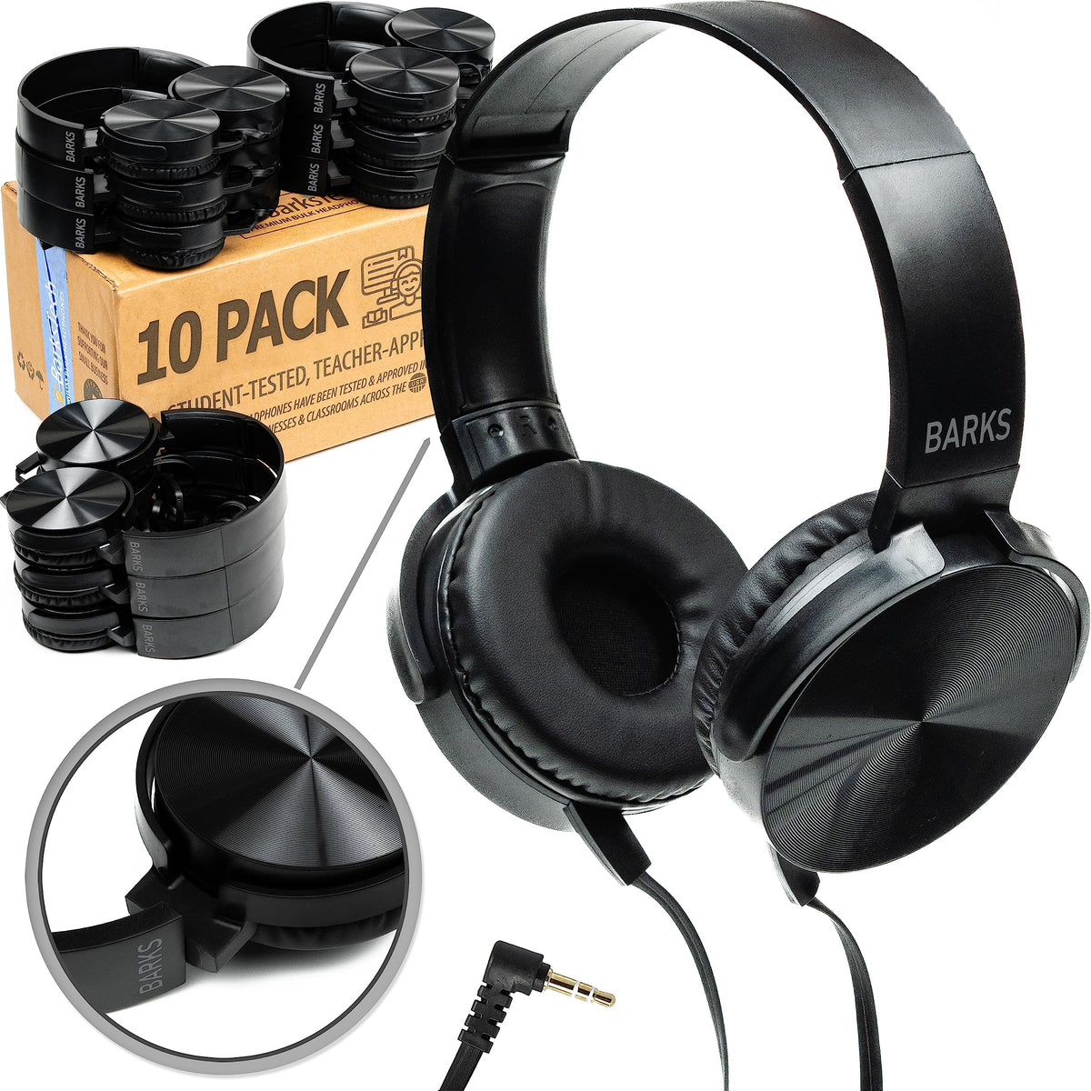 Barks Classroom Headphones Stealth On-Ear 10-Pack for durable school listening and classroom focus.