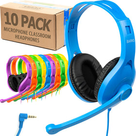 Barks front packaging showing ten mixed color headsets and classroom-ready design