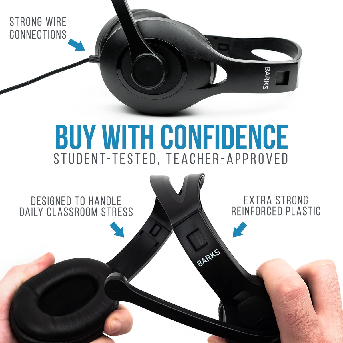 Barks durable classroom headphones designed to withstand daily student wear