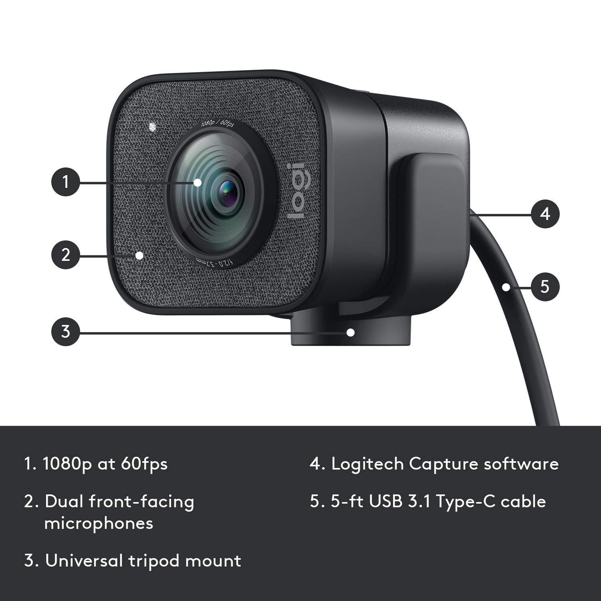 Barobke Logitech StreamCam USB-C connection for stable video transfer.