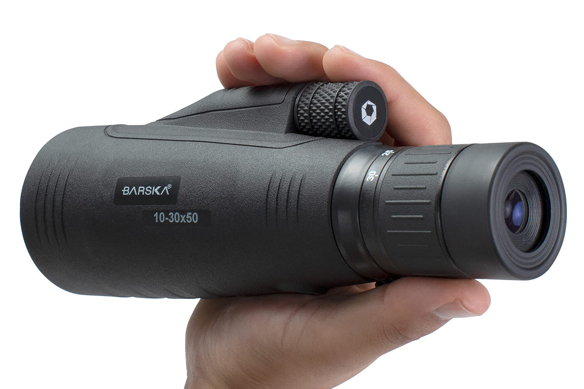 Barska Blackhawk monocular in travel setup for quick, portable viewing