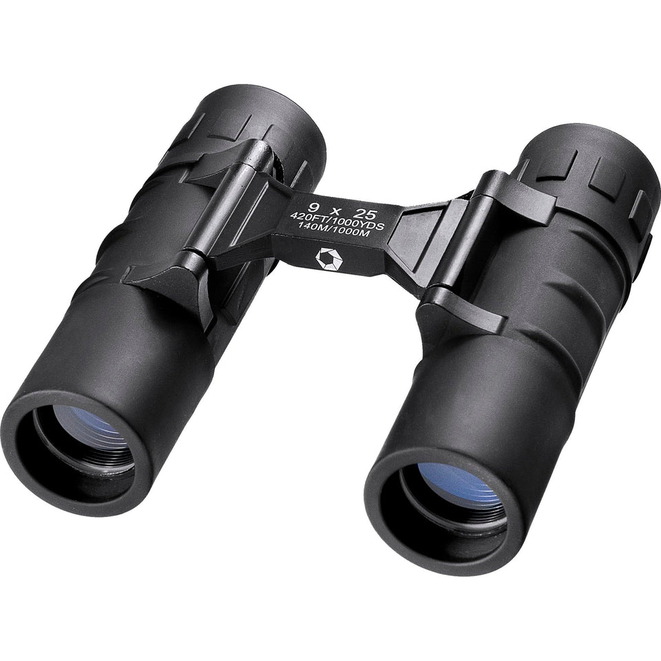 Barska 9x25 front view showing compact binoculars and portability benefits
