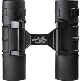 Barska binoculars held in hand showing lightweight scale for easy carrying