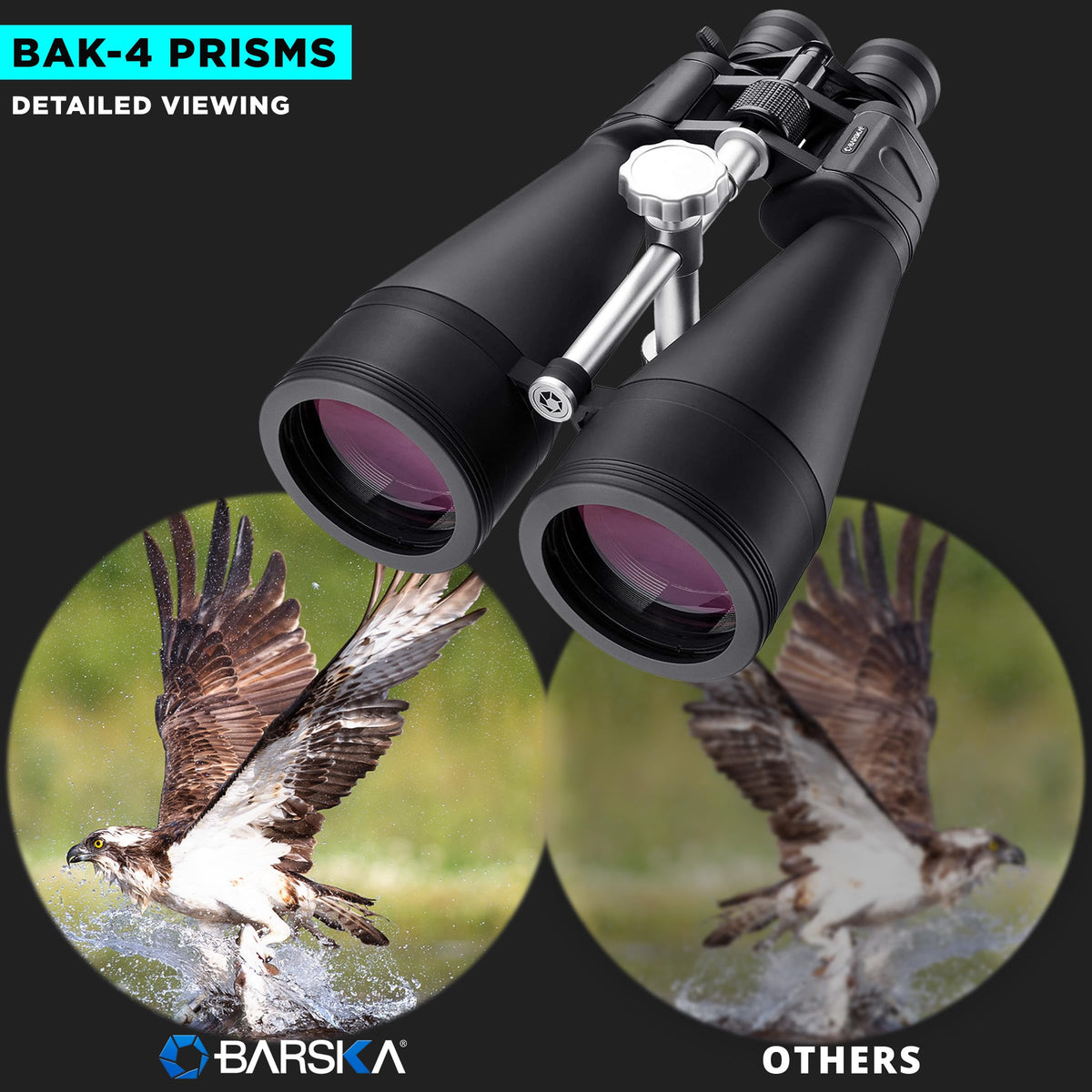 Wide 80mm objective lenses maximize light for day and night viewing