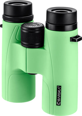 Pistachio green Barska Crush binoculars highlighting outdoor gear design