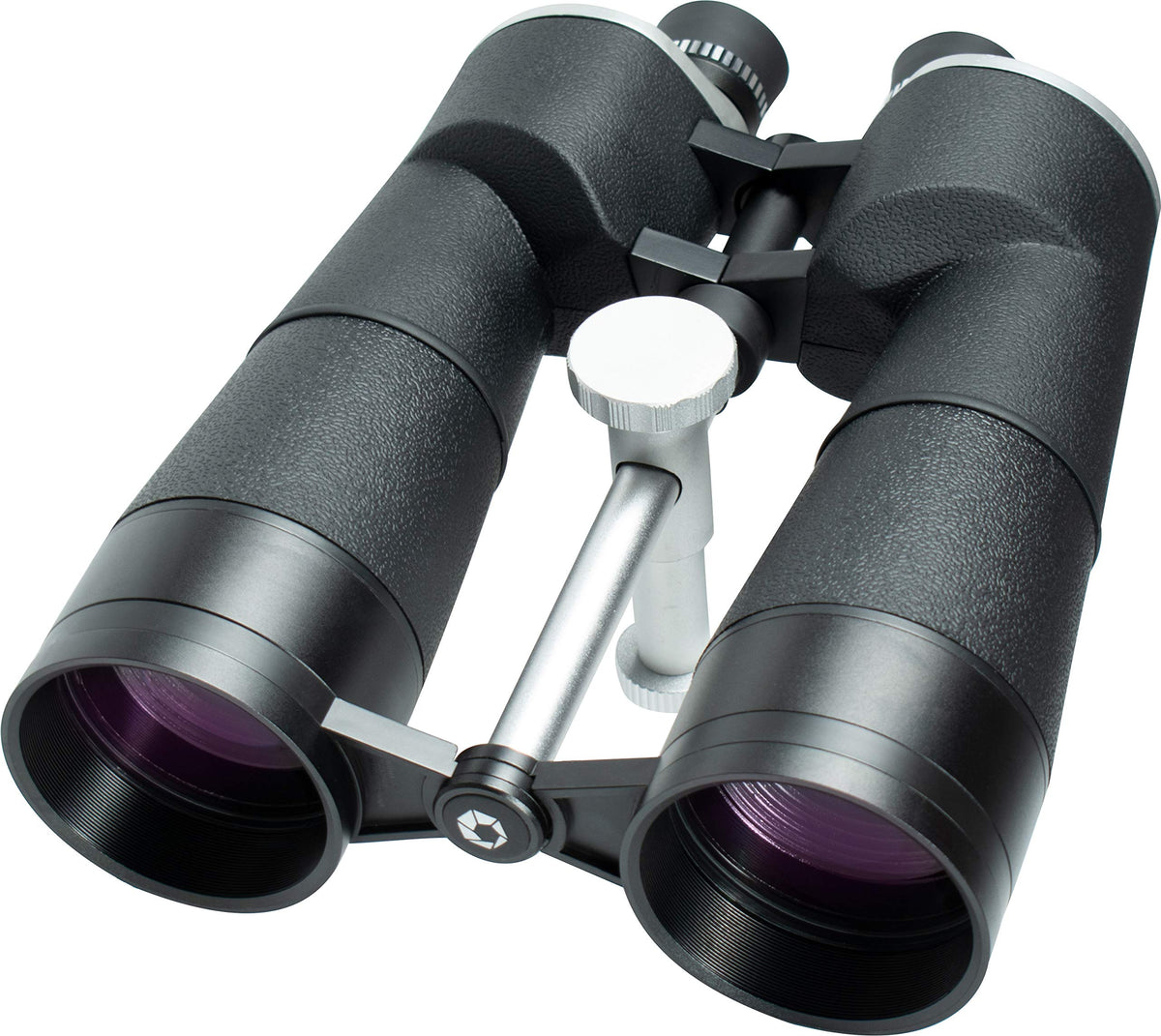 Barska Cosmos binoculars front view with 20x80 lenses for bright stargazing.