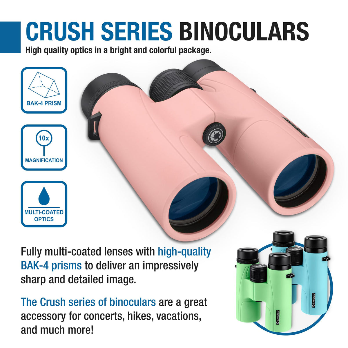 Barska Crush 10x42 binoculars come with case and neck strap