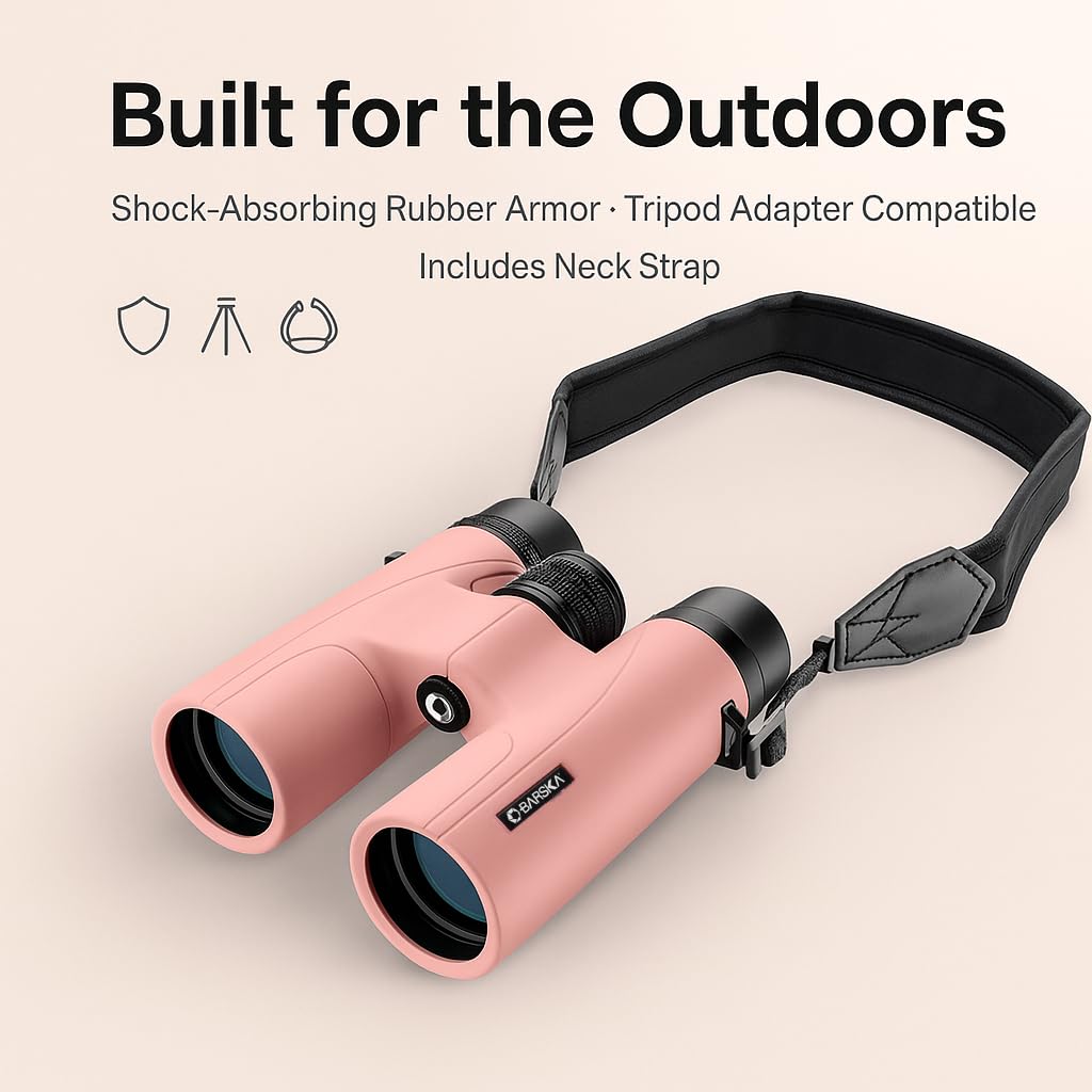 Barska Crush 10x42 binoculars ergonomic grip for comfortable long viewing