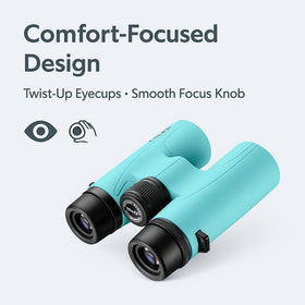 Barska Crush Binoculars Breeze Blue close-up on eyepieces for comfortable viewing