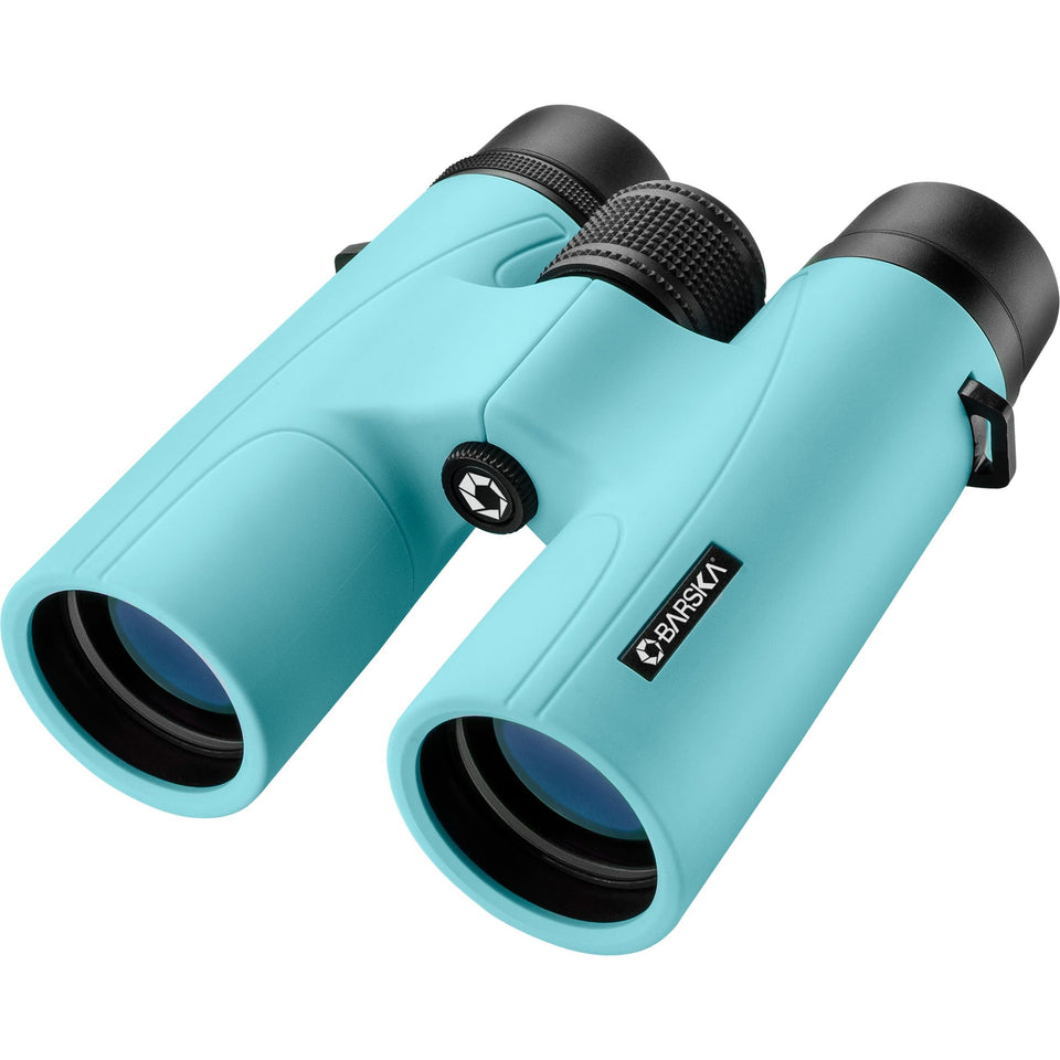 Barska Crush Binoculars Breeze Blue front view, compact travel-ready design