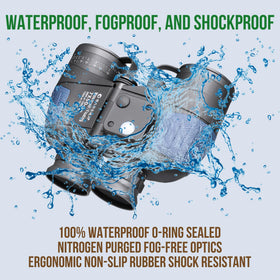 BARSKA Deep Sea binoculars feature waterproof seal for all-weather use.