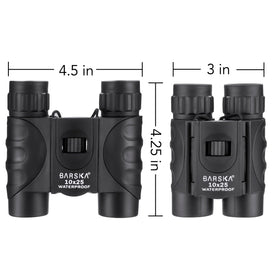 Barska folded pocket-size binoculars beside a smartphone to show compact scale