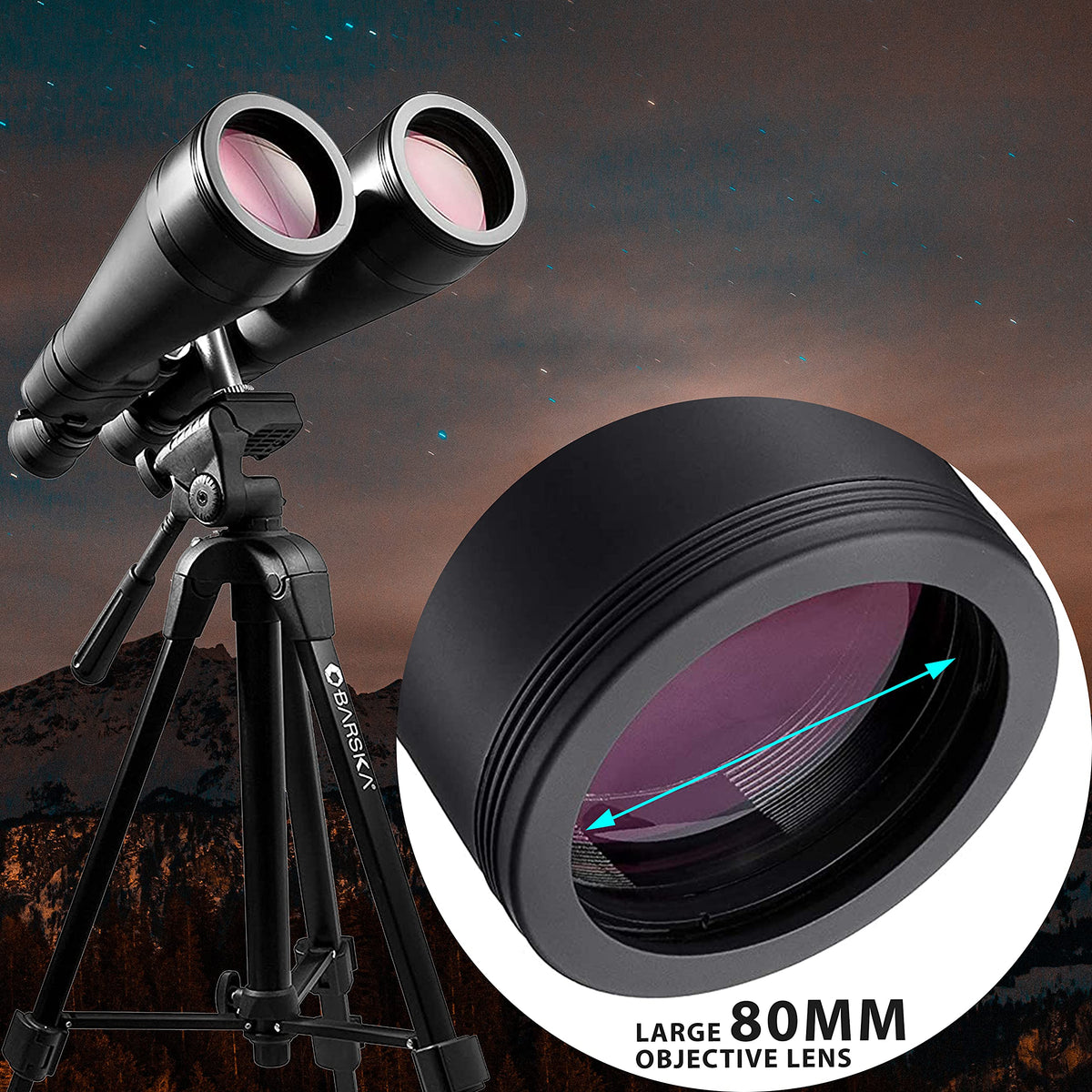 Barska Gladiator with BAK-4 prism for sharp celestial observation.