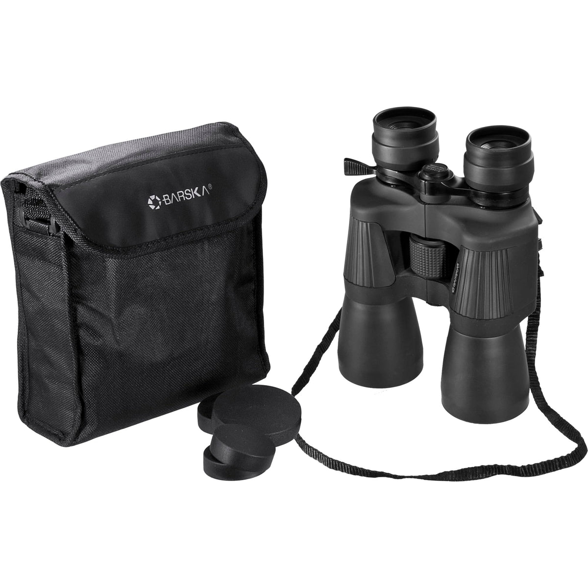 Barska Gladiator binoculars held handheld, showcasing ergonomic design for comfort during scanning.