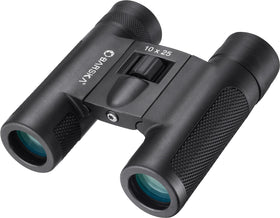 Barska Lucid View front packaging showing compact binoculars and labels, ideal for travel