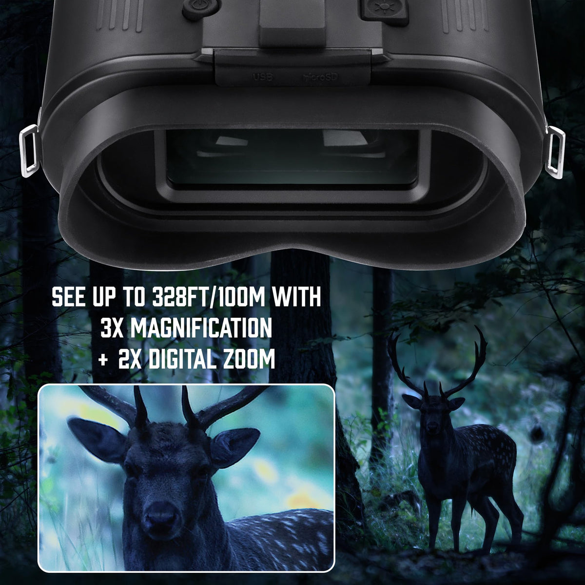 Barska NVX300 night vision binoculars side view highlighting secure grip and rugged exterior
