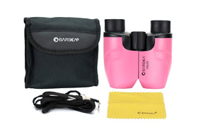 BARSKA pink 10x25 binoculars are ideal for sightseeing and events.