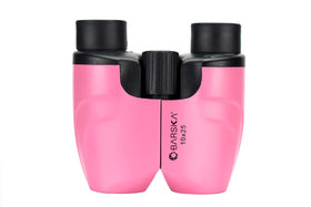 BARSKA pink porro binoculars center focus knob for quick adjustments.
