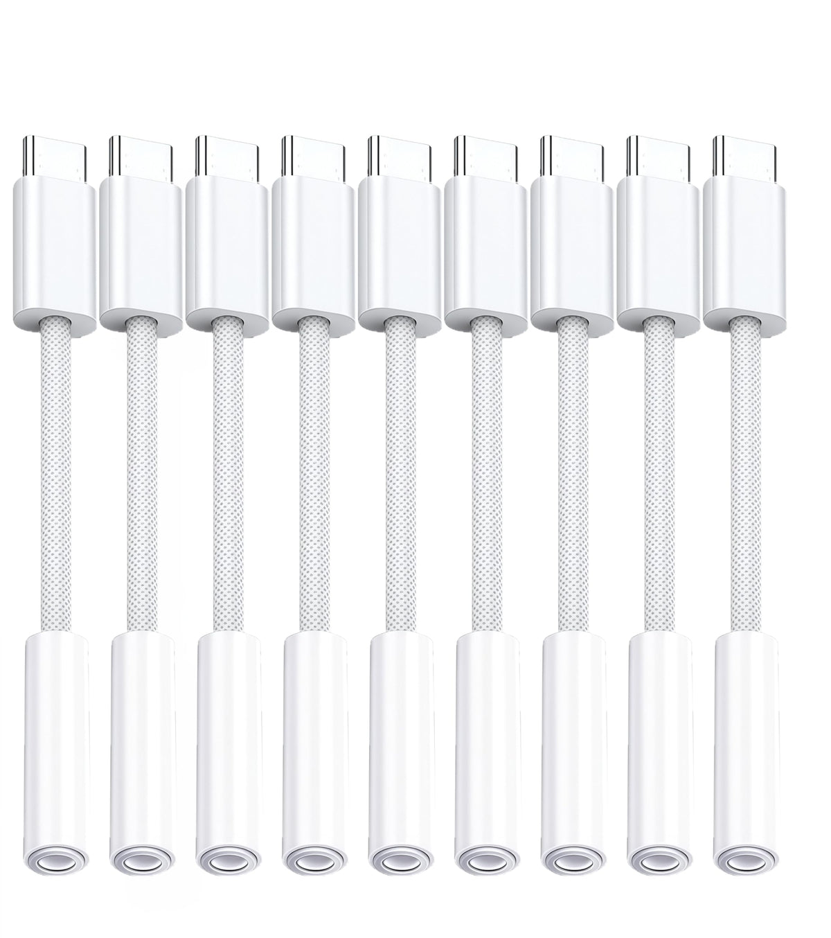 Basecolors USB-C to 3.5mm adapter pack, durable 10-pack for on-the-go listening.
