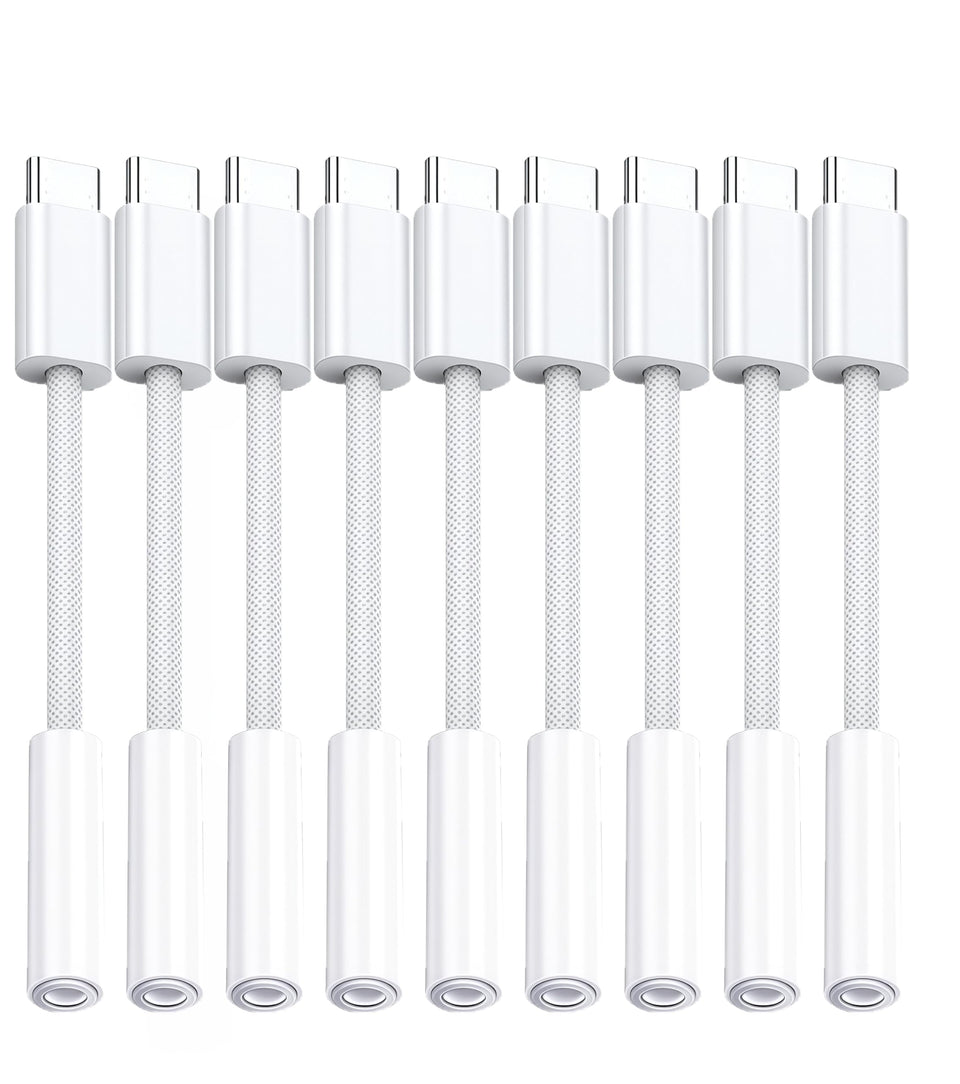 Basecolors USB-C to 3.5mm adapter pack, durable 10-pack for on-the-go listening.