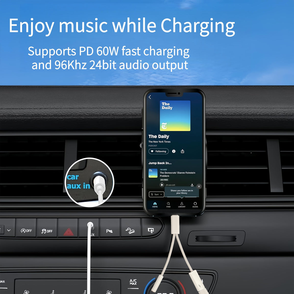Basecolors USB-C to 3.5mm adapter with dual ports enables simultaneous power and audio.