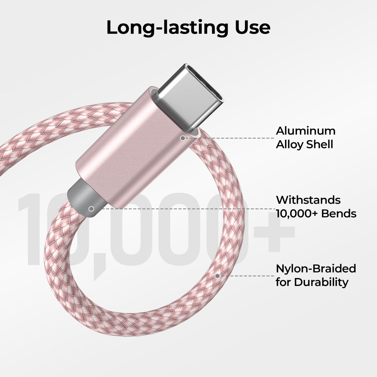 Basesailor pink double-braided cable for daily durability and longevity.
