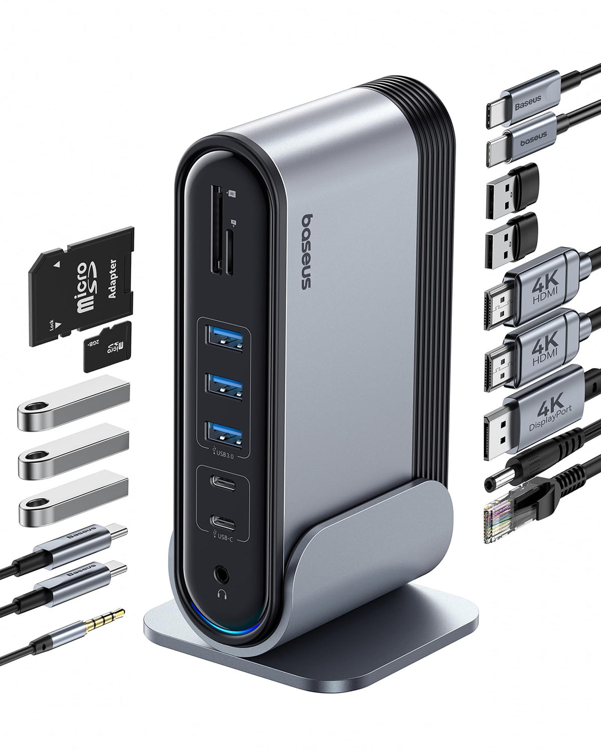Baseus 17-in-1 docking station front view for a neat, multi-monitor workspace
