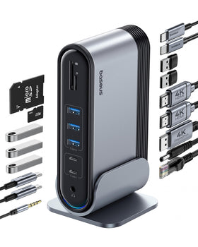 Baseus 17-in-1 docking station front view for a neat, multi-monitor workspace