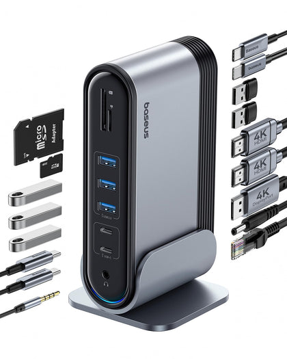 Baseus 17-in-1 docking station front view for a neat, multi-monitor workspace