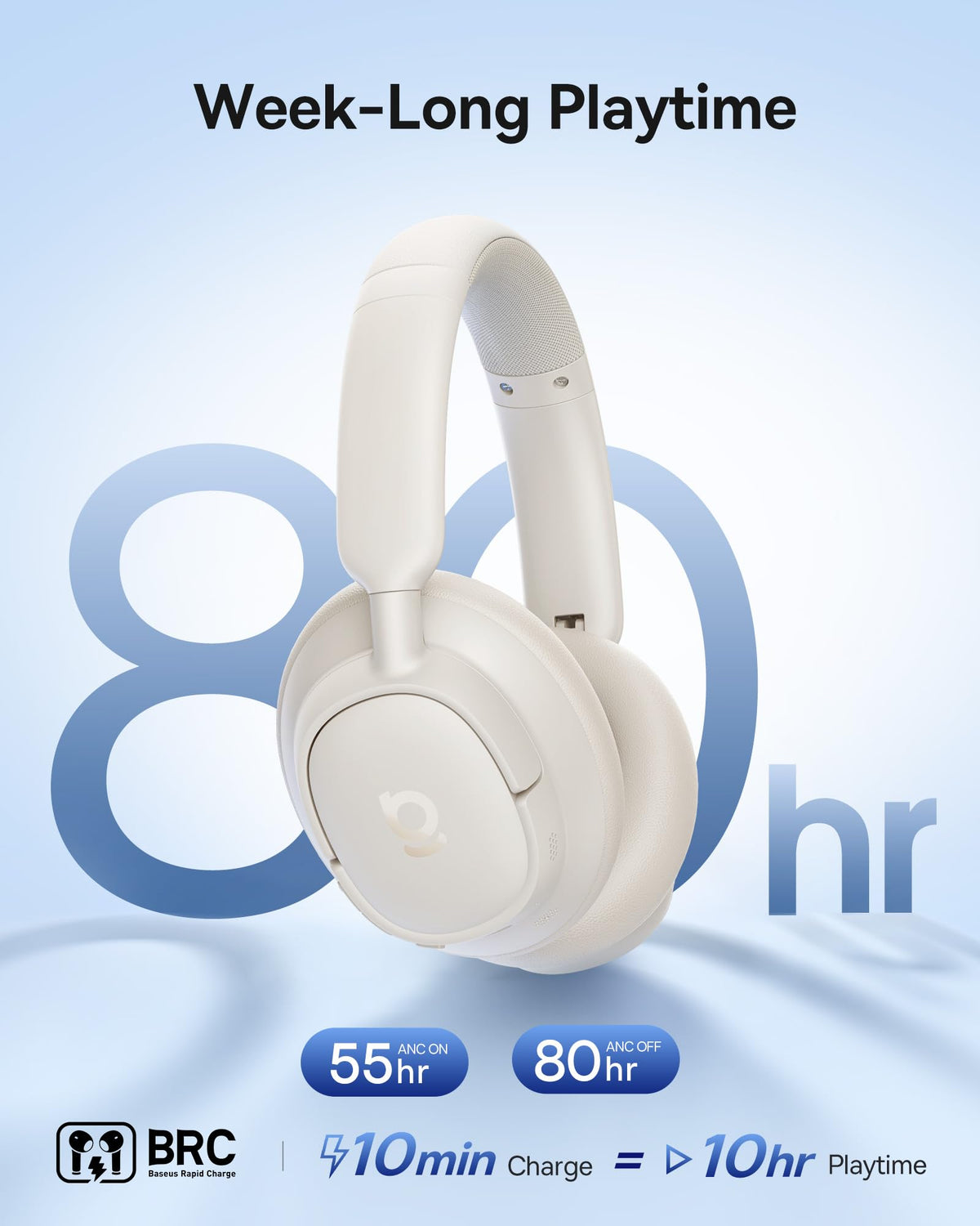 Baseus Bass BH1 NC headphones provide up to 80 hours of playback.