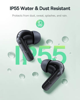 Baseus Bass BP1 IP55 label highlights water and sweat resistance.