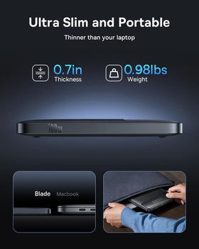 Baseus Blade 100W power bank back view shows slim profile for travel.