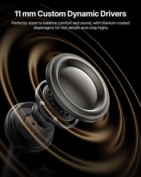 Baseus Bowie MC2 Air charging case open with earbuds, indicates long battery life