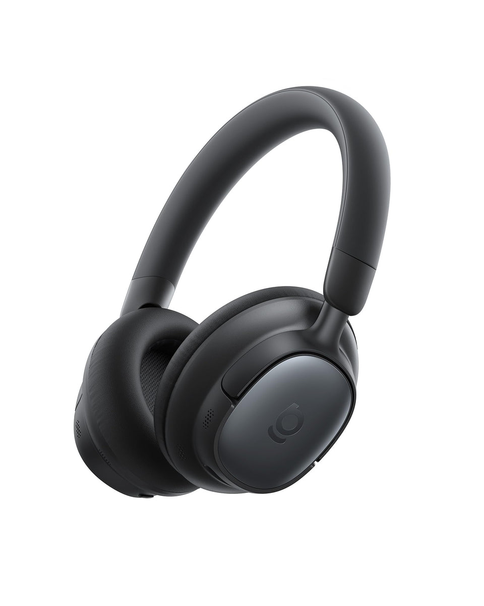 Baseus Bowie MH1 headphones front view highlighting immersive sound and ANC for travel.