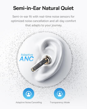 Baseus BS1 NC side profile close-up showing semi-in-ear shape and comfort-focused design