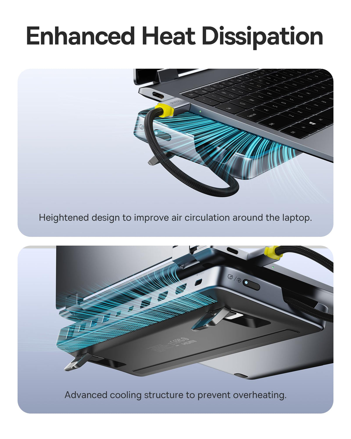 Baseus desk organization with efficient heat dissipation in the stand