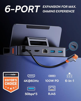 Baseus dock holding a Steam Deck in adjustable stand for stable play